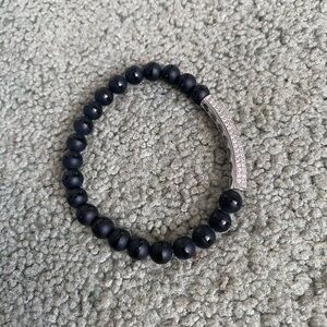 Black Beaded Bracelet with Silver Accent